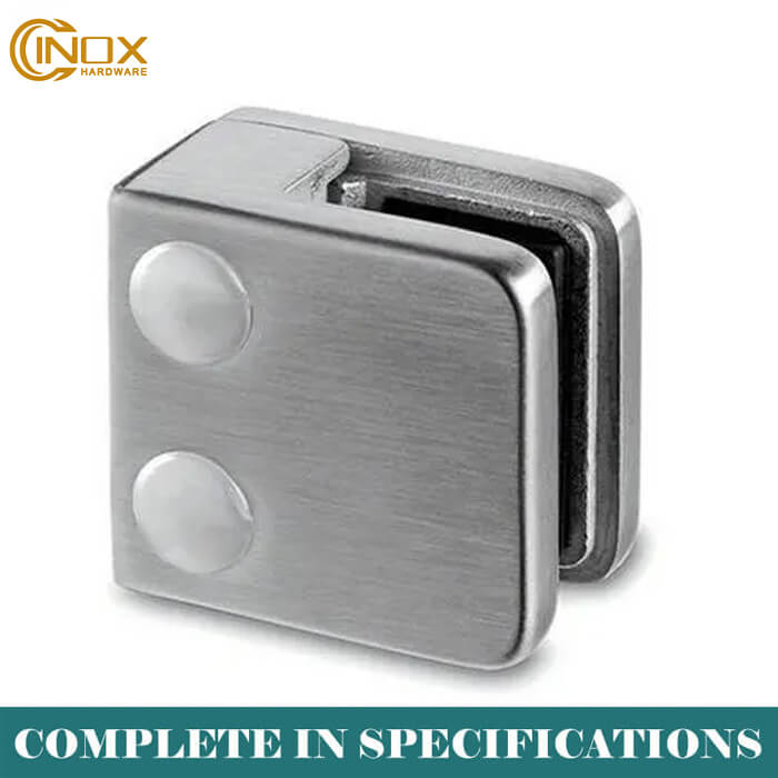 55x55mm stainless steel square glass clamp for Ø42.4 mm baluster post, satin